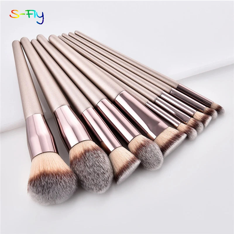 S-Fly Champagne Professional Makeup Brush Set