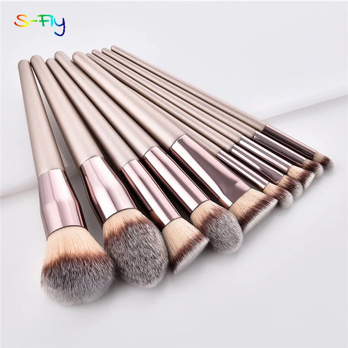 S-Fly Champagne Professional Makeup Brush Set