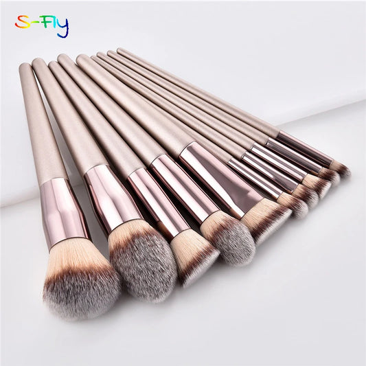 S-Fly Champagne Professional Makeup Brush Set