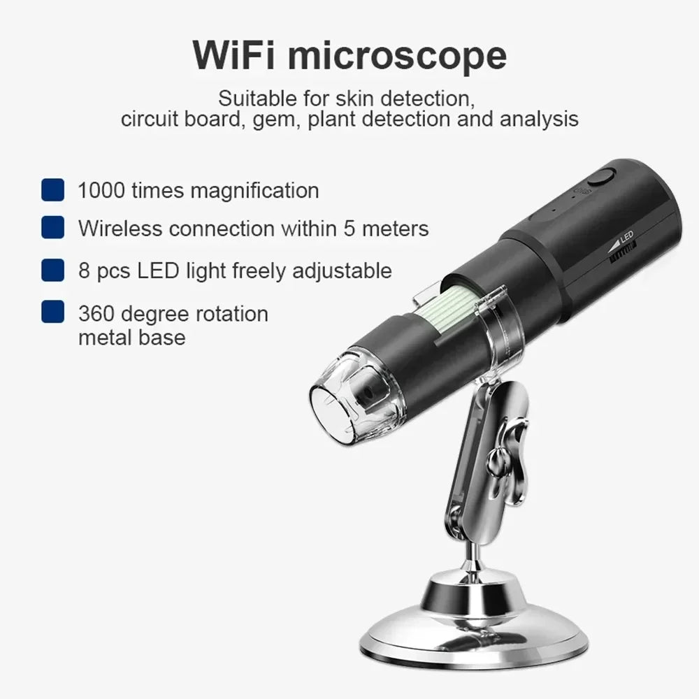Dermatoscope Skin Analyzer Machine Digital Microscope Camera WiFi Wireless Electron Scalp Detection Pores Magnifier Facial 1000X