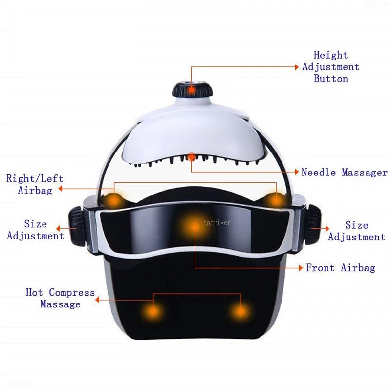 220V 3D Electric Head Massager Intelligent Air Pressure Vibration Finger Press Relaxation With Music Soothing Relax Helmet